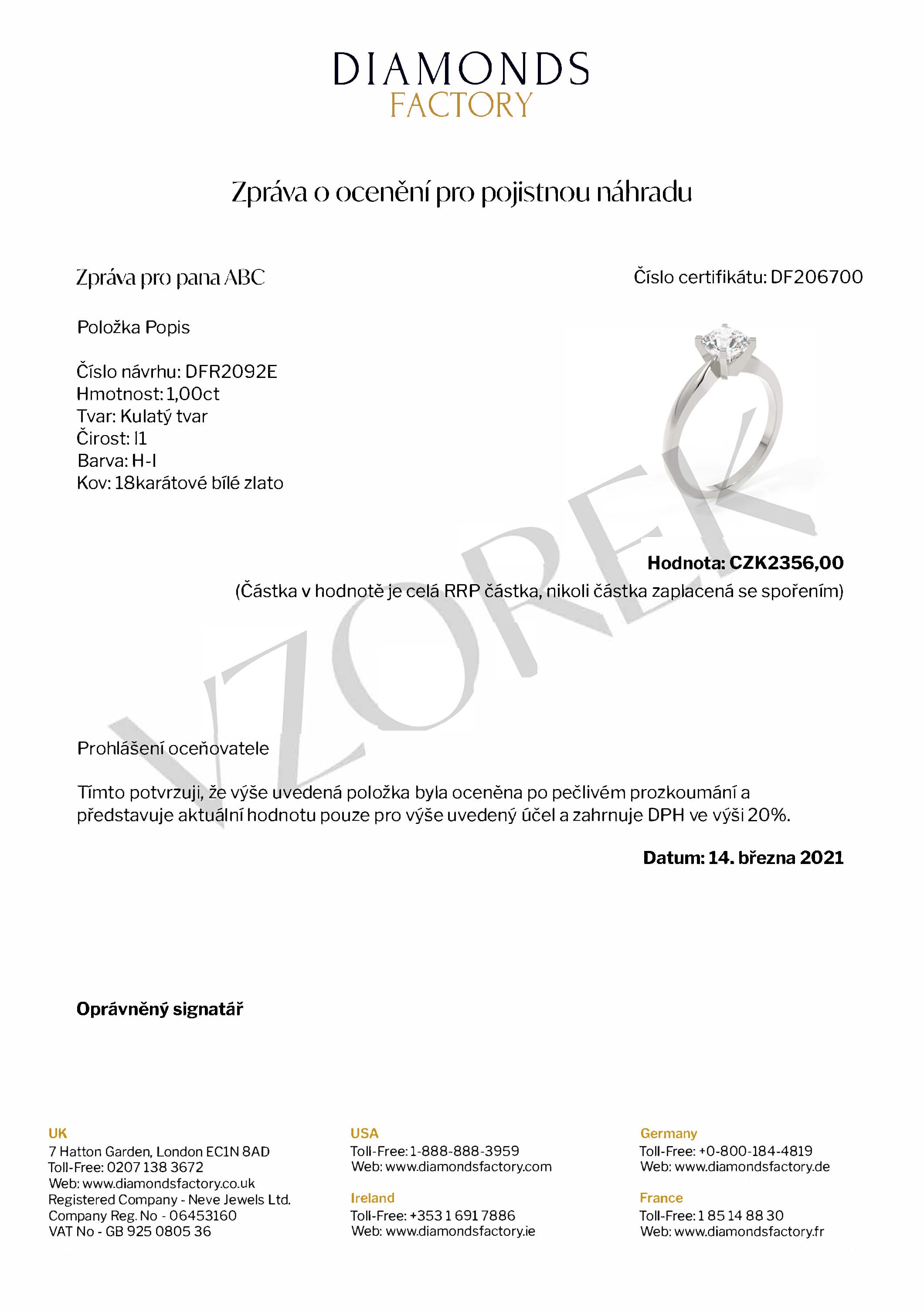 Valuation Certificate